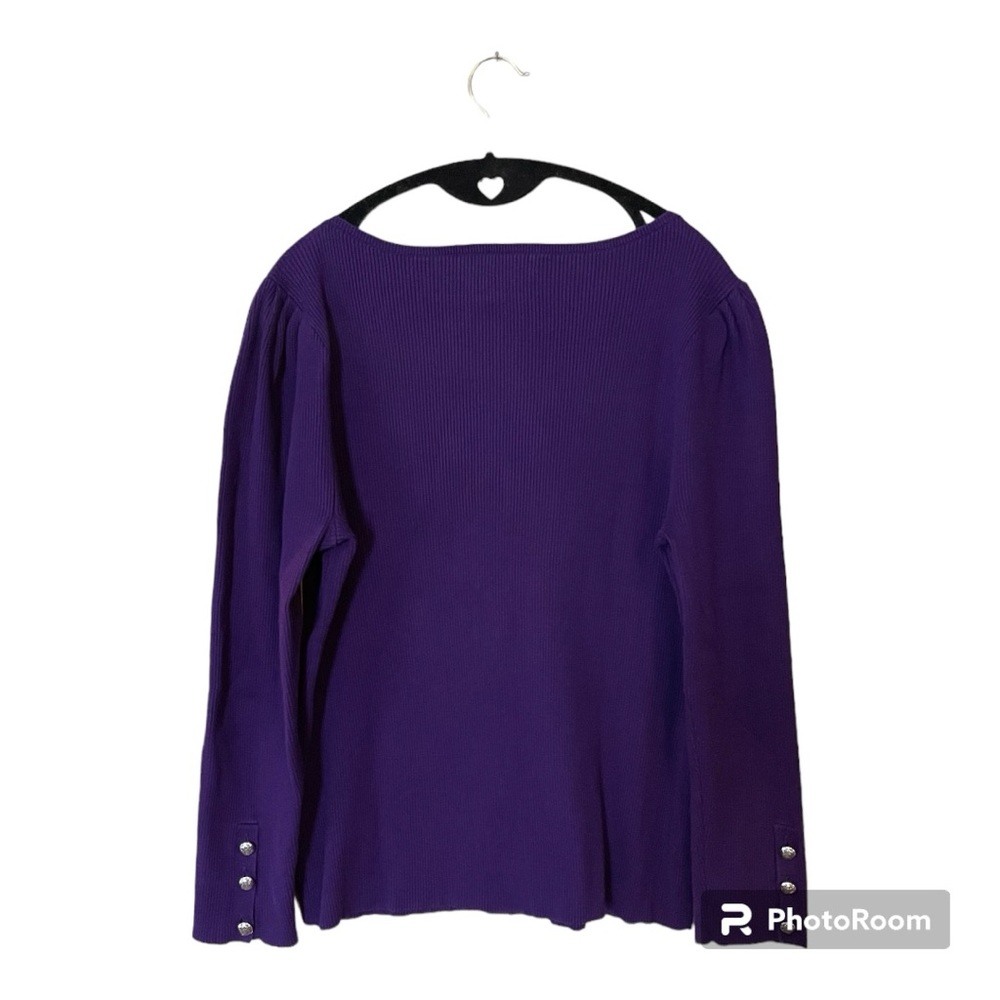 Lauren Ralph Lauren Purple Sweater with Silver Buttons on Sleeves Size 2X - Picture 3 of 8
